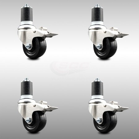 Service Caster 3.5 Inch 316SS Hard Rubber Wheel Swivel 1-3/4 Inch Stem Caster Set Lock Brake SCC-SS316TTLEX20S3514-HRS-134-4